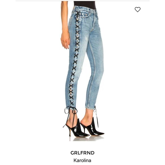 GRLFRND Jeans Karolina Blue 100% Cotton USA White Shoe Lace Sz 25 EUC - Picture 13 of 15